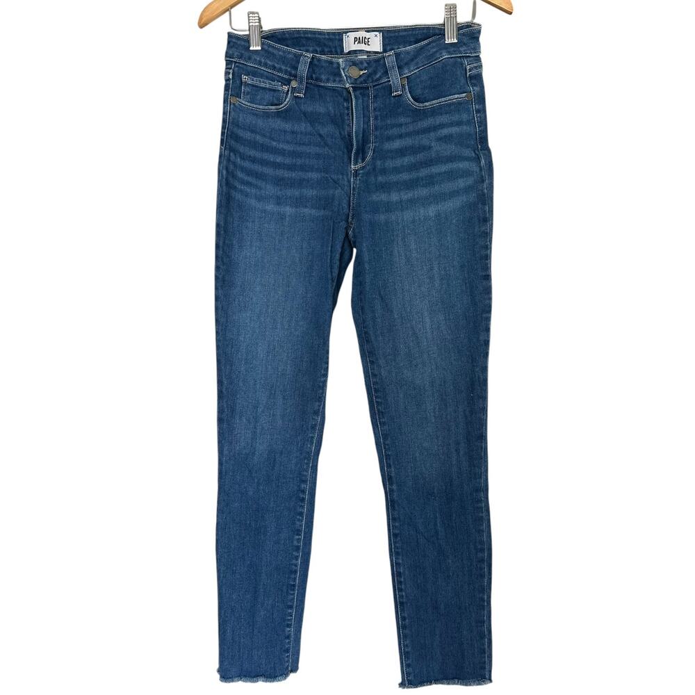 PAIGE Kylie Crop Jeans Women’s 28 Blue High Rise Skinny Raw Hem Stretch